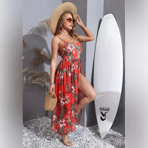 Women Summer Spaghetti Strap
Romper Split Maxi Party Casual Dress